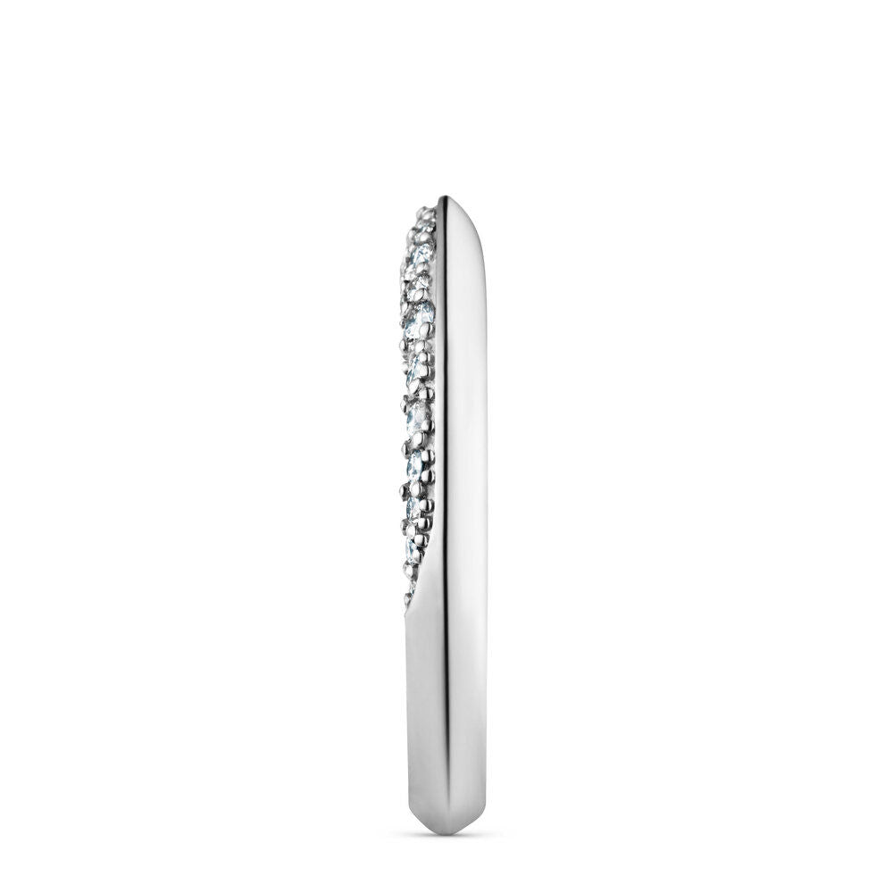 Single Pave 18K White Gold Ring w. Diamonds