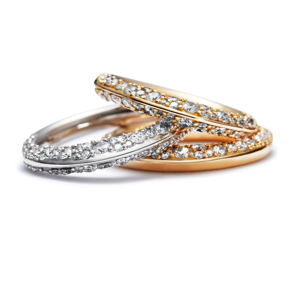 Single Pave 18K White Gold Ring w. Diamonds