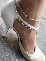 White Silver Anklet w. Pearls