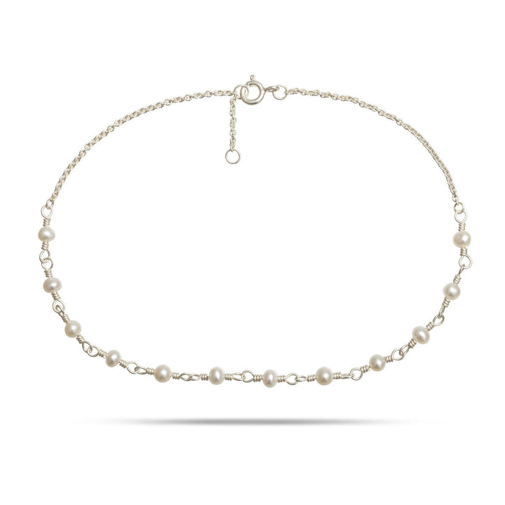 White Silver Anklet w. Pearls