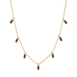 Princess Baquette Gold Plated Necklace w. Black Zirconias