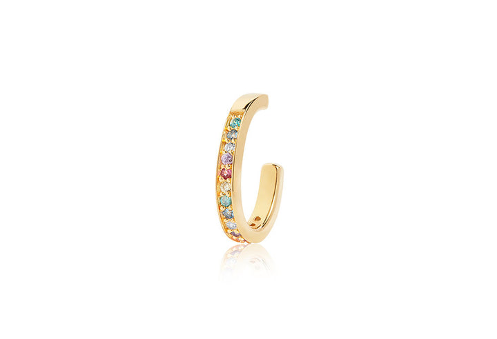 Simeri Gold Plated Ear Cuffs w. Blue, White, Yellow, Purple & Pink Zirconias
