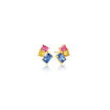 Ivrea Three 18K Gold Plated Studs w. Mixed Colored Zirconias