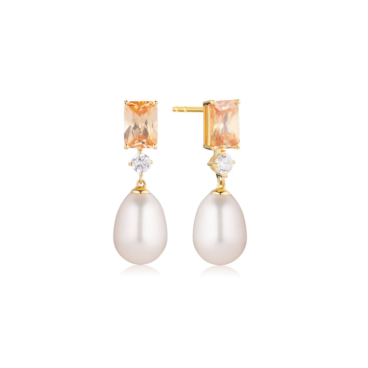 Galatina 18K Forgyldt Øreringe m. Zirkoner & Perle