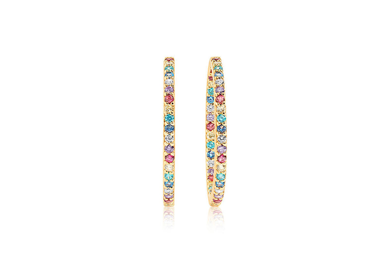 Bovalino Gold Plated Hoops w. Blue, White, Yellow, Purple & Pink Zirconias