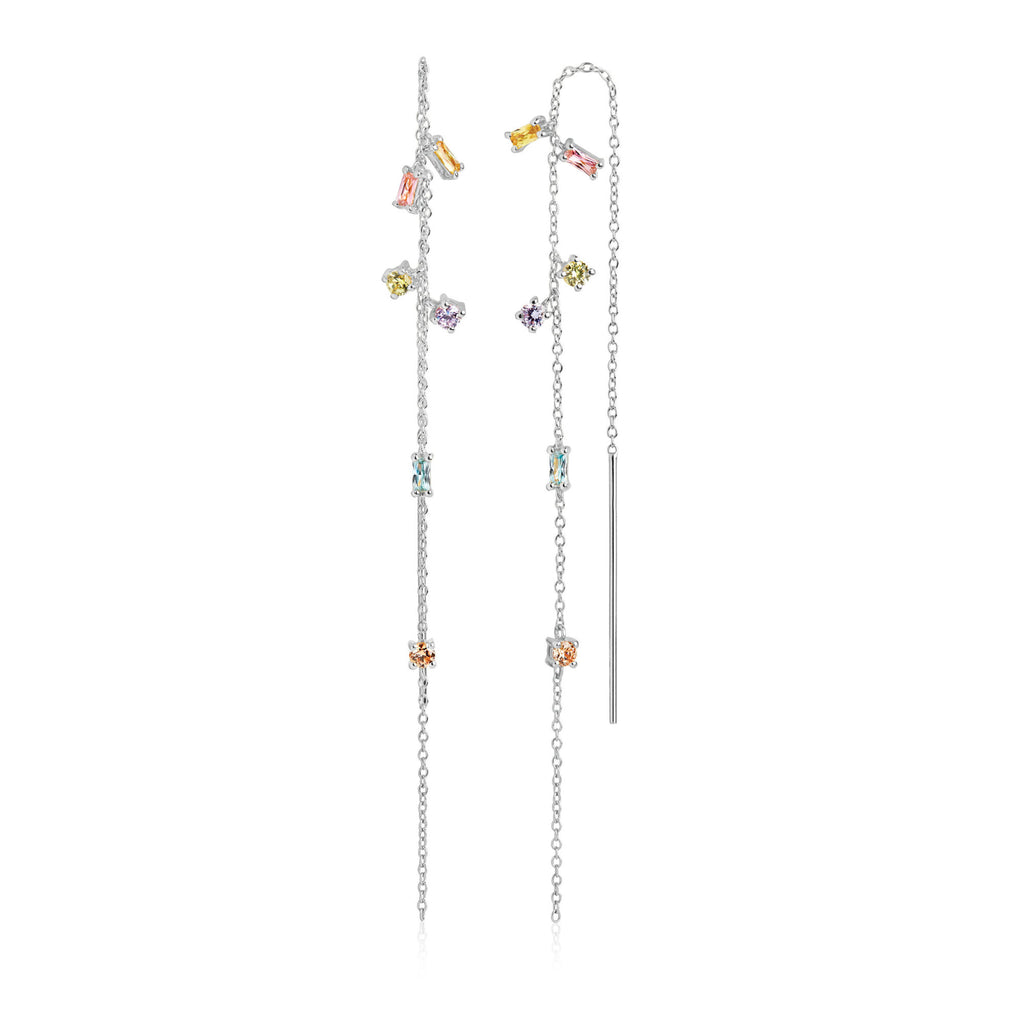 Princess Silver Chain Earrings w. Yellow & Pink Zirconias