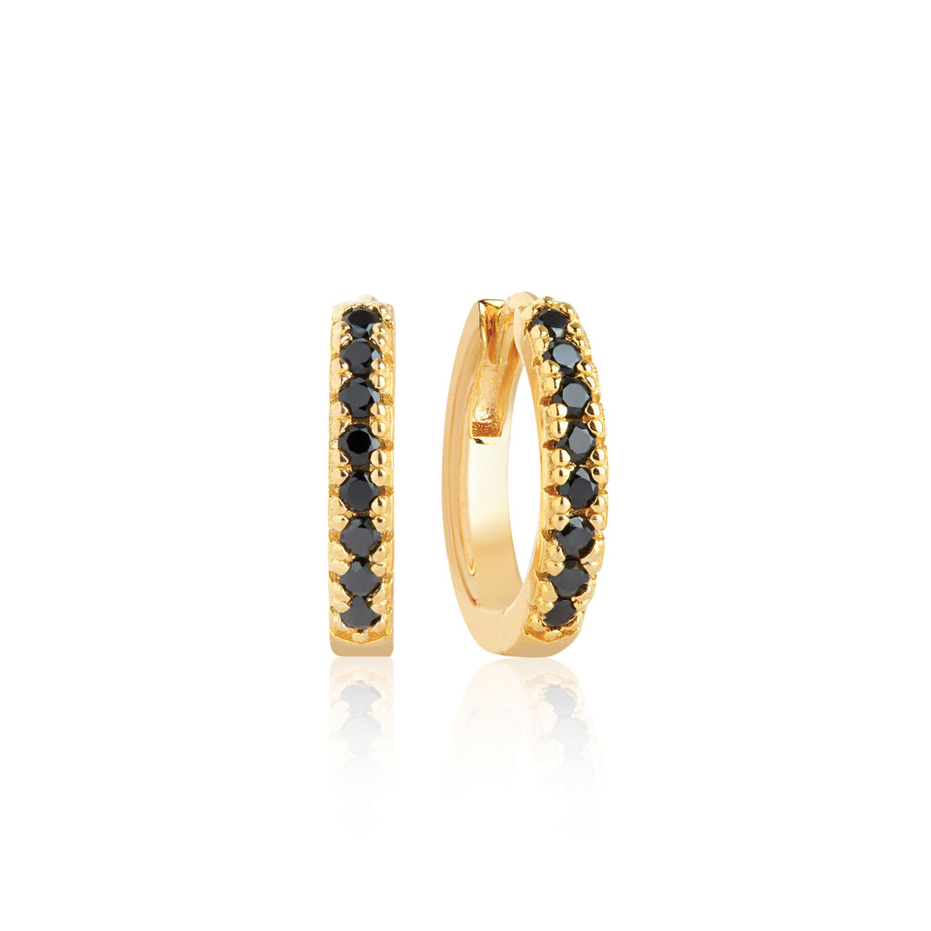 Ellera Medio Gold Plated Earrings w. Black Zirconias
