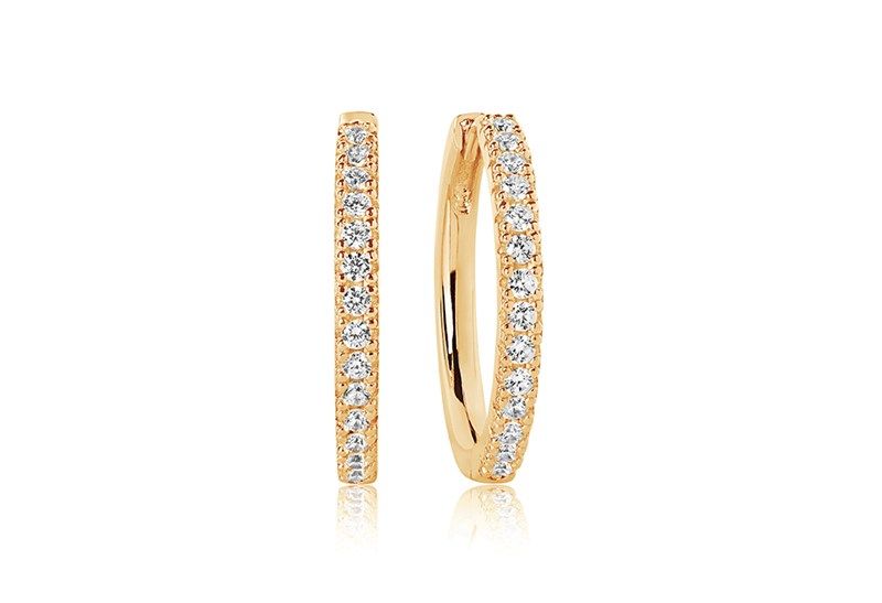 Ellera grande Gold Plated Hoops w. White Zirconias
