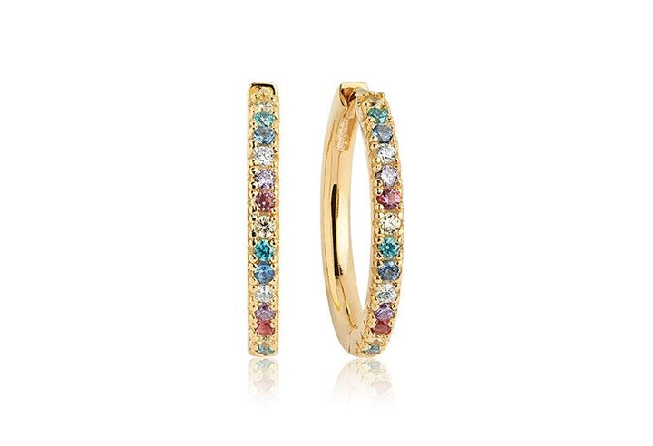 Ellera Grande Gold Plated Hoops w. Yellow, Pink, Blue, Green, Purple & Red Zirconias