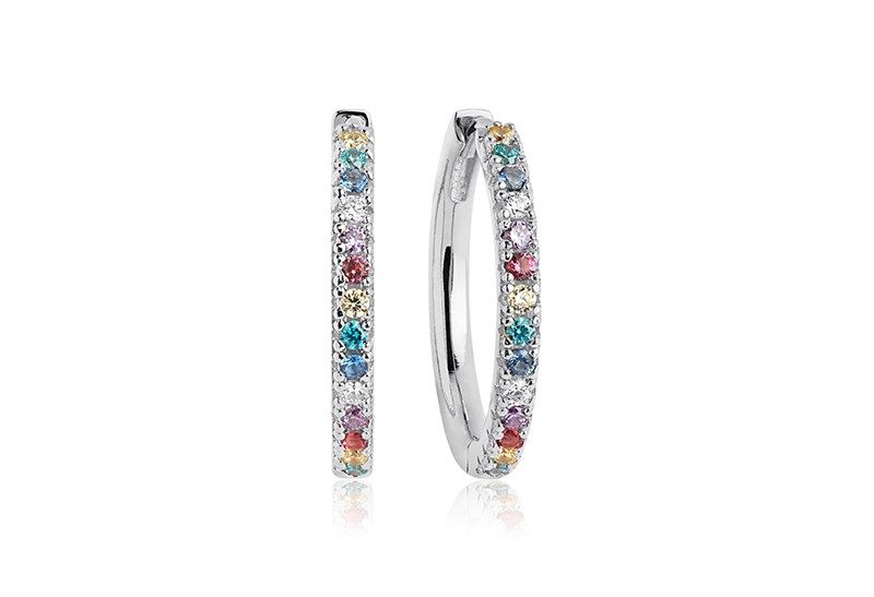 Earrings Silver Hoops w. Yellow, Pink, Blue, Green, Purple & Red Zirconias
