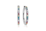 Earrings Silver Hoops w. Yellow, Pink, Blue, Green, Purple & Red Zirconias