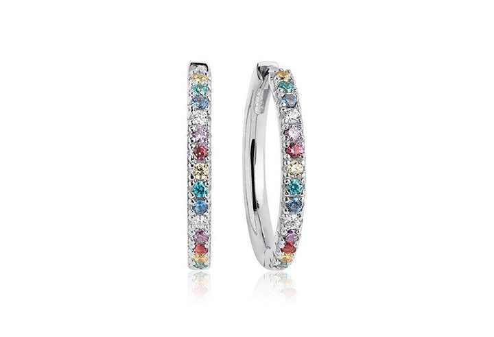 Earrings Silver Hoops w. Yellow, Pink, Blue, Green, Purple & Red Zirconias