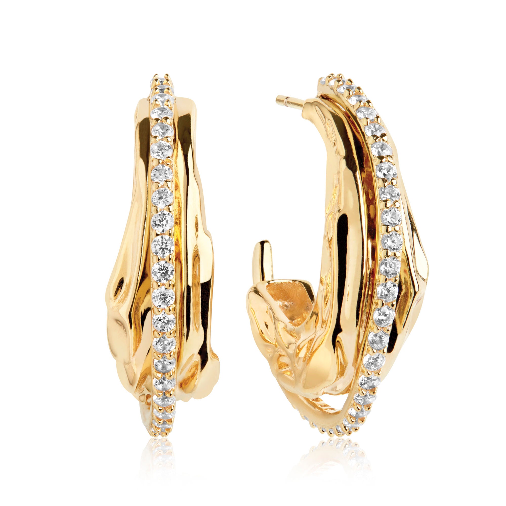 Vulcanello Grande Gold Plated Earrings w. White Zirconias