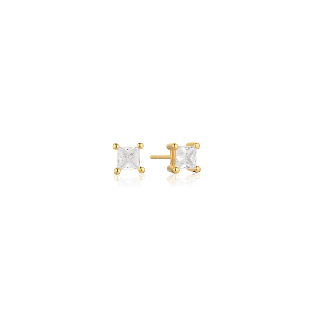 Ellera 18K Forgyldt Studs m. Hvid Zirkon