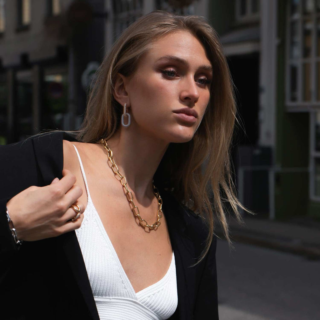 Link Capri Sølv Øreringe m. Hvide Zirkon