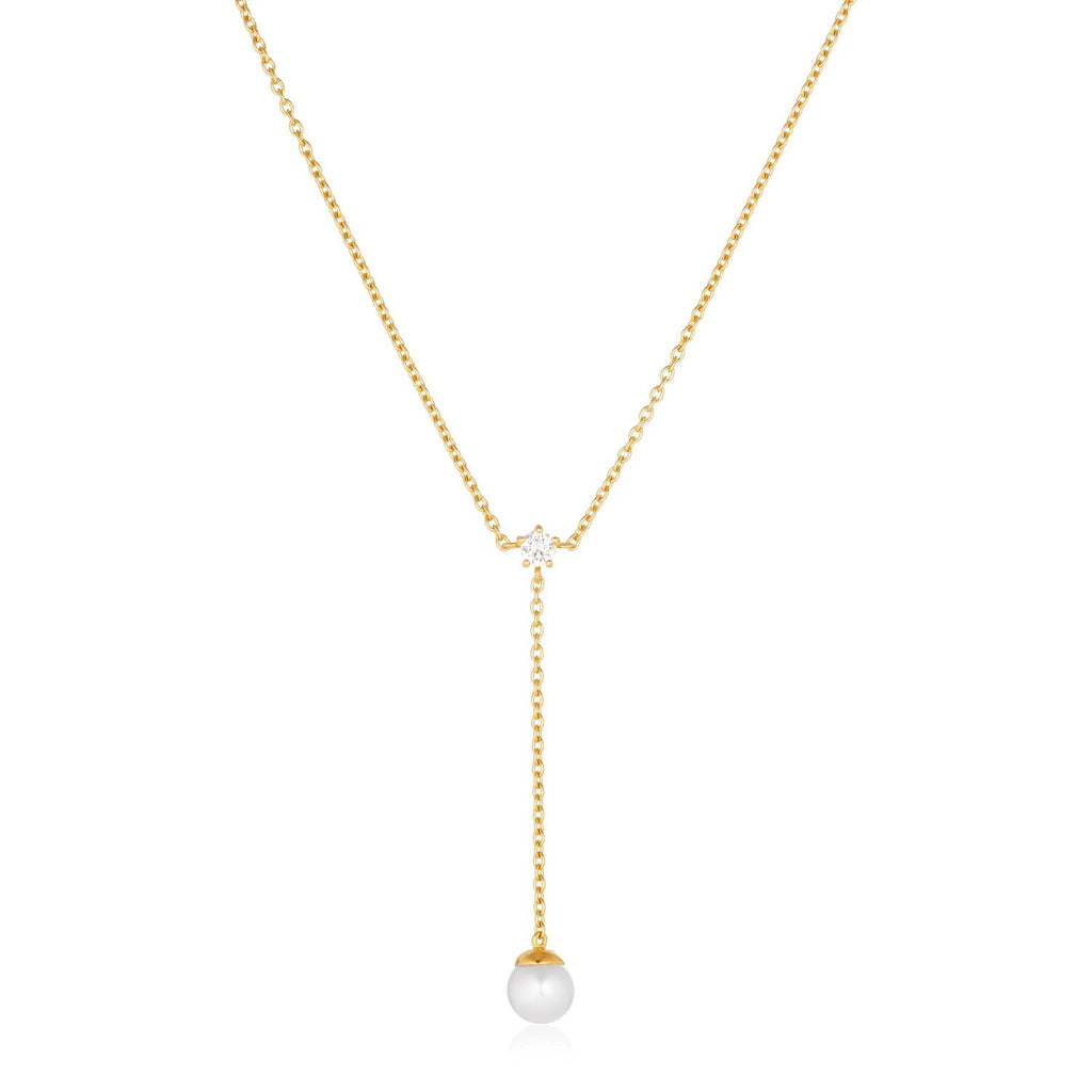 Adria Lungo Gold Plated Necklace w. White Zirconia & Pearl
