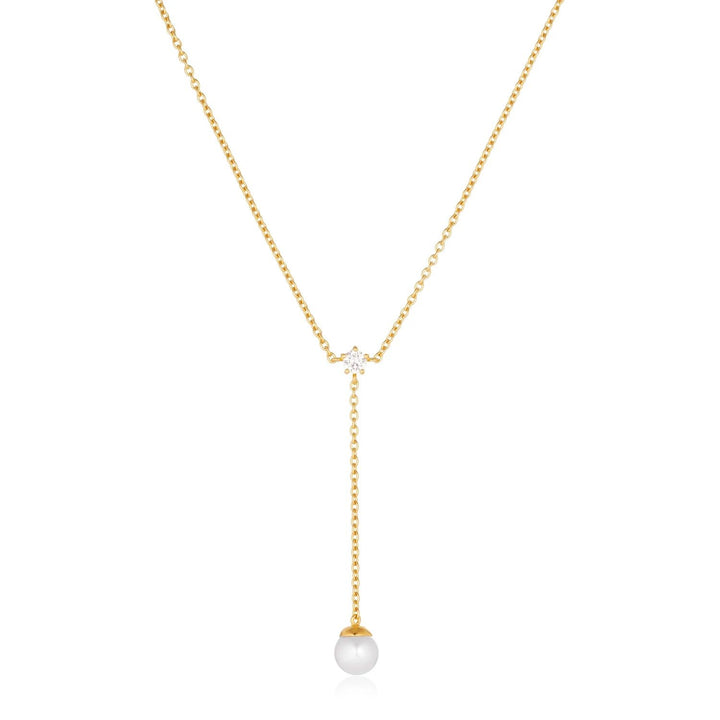 Adria Lungo Gold Plated Necklace w. White Zirconia & Pearl