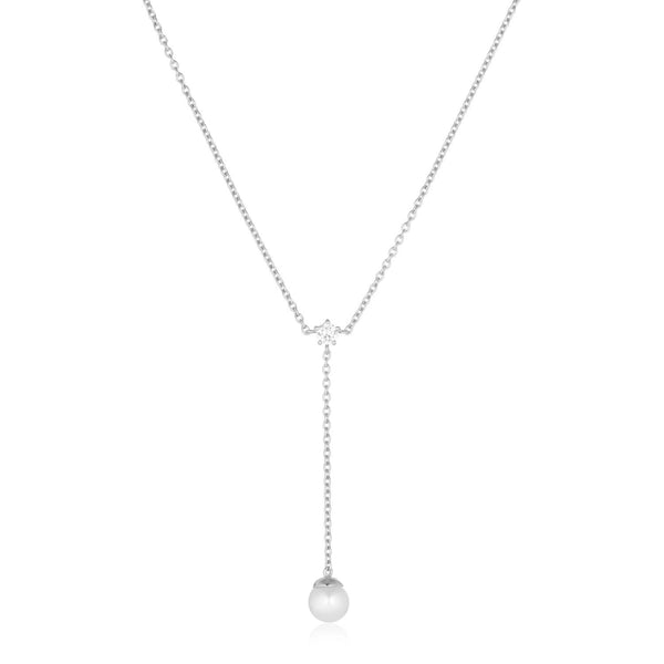 Adria Lungo Silver Necklace w. White Zirconia & Pearl
