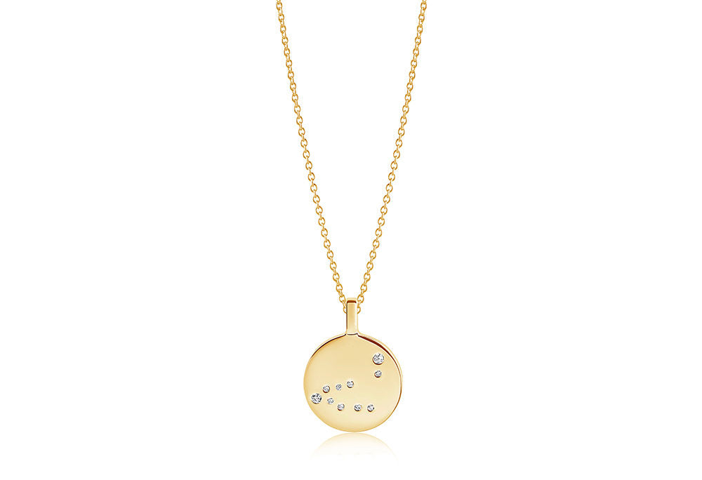 Zodiaco Capricorn Gold Plated Necklace w. White Zirconias