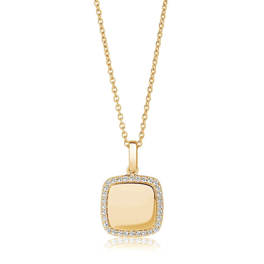 Follina Quadrato Gold Plated Necklace w. White Zirconias