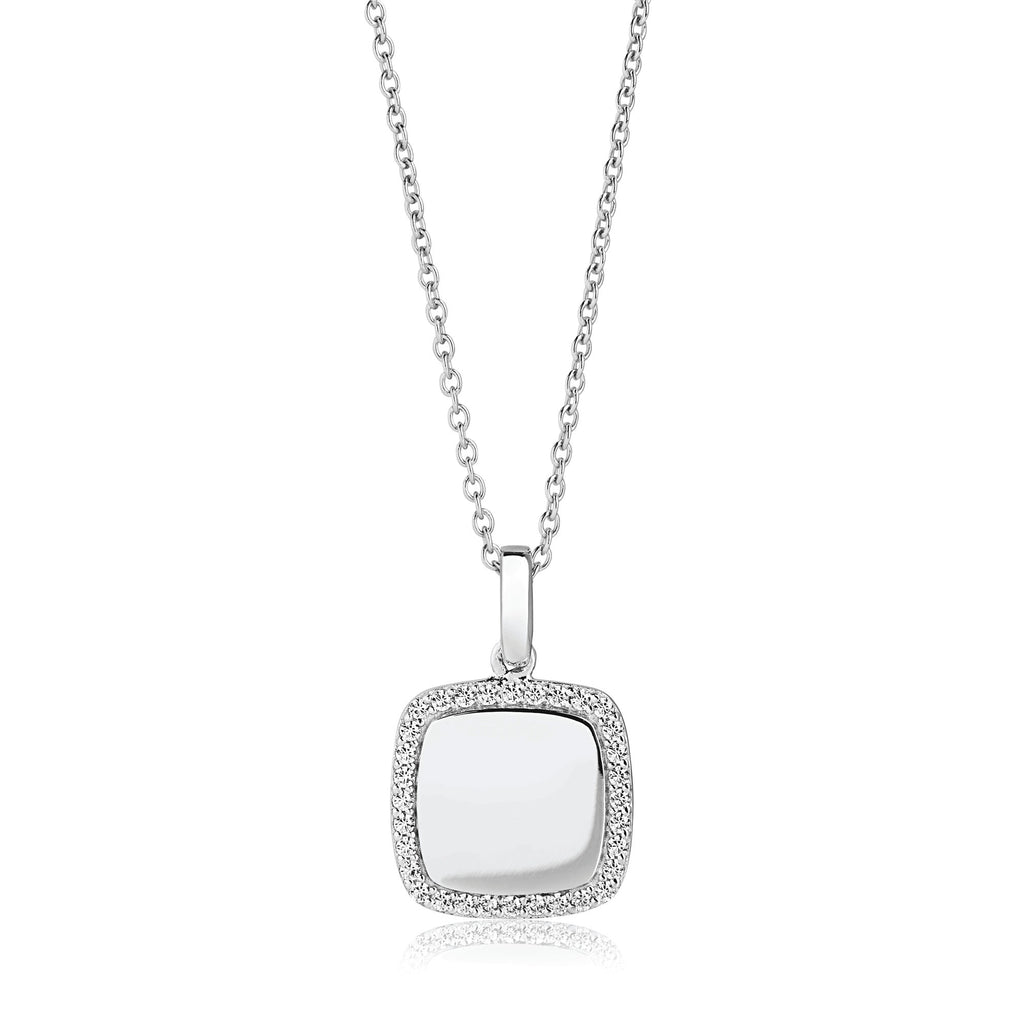 Follina Quadrato Silver Necklace w. White Zirconias