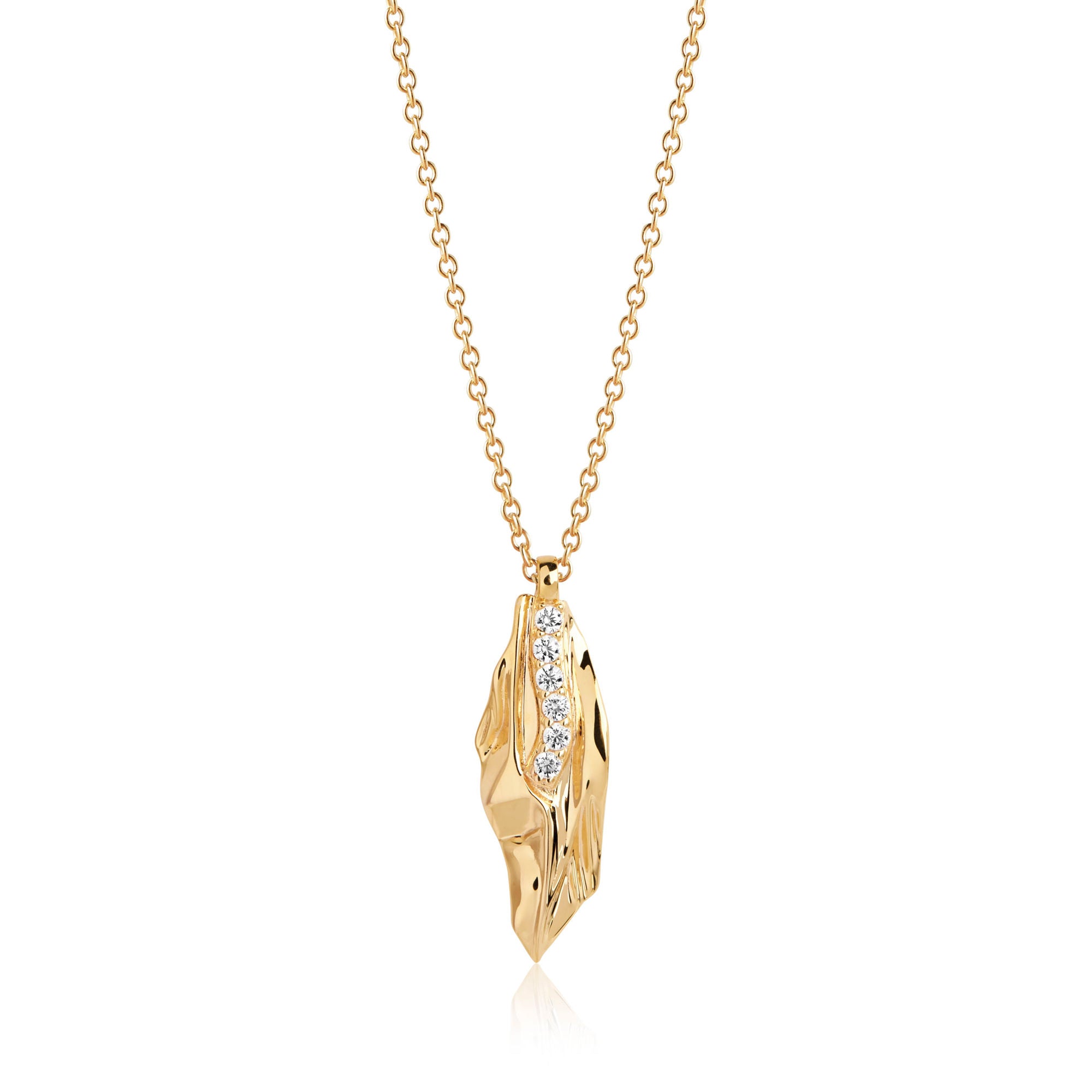 Vulcanello Gold Plated Necklace w. White Zirconias 45 -60 cm