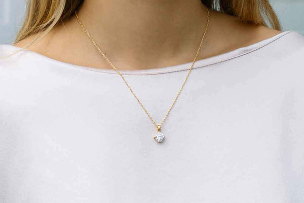 Princess Round 8 mm. Gold Plated Necklace w. White Zirconias