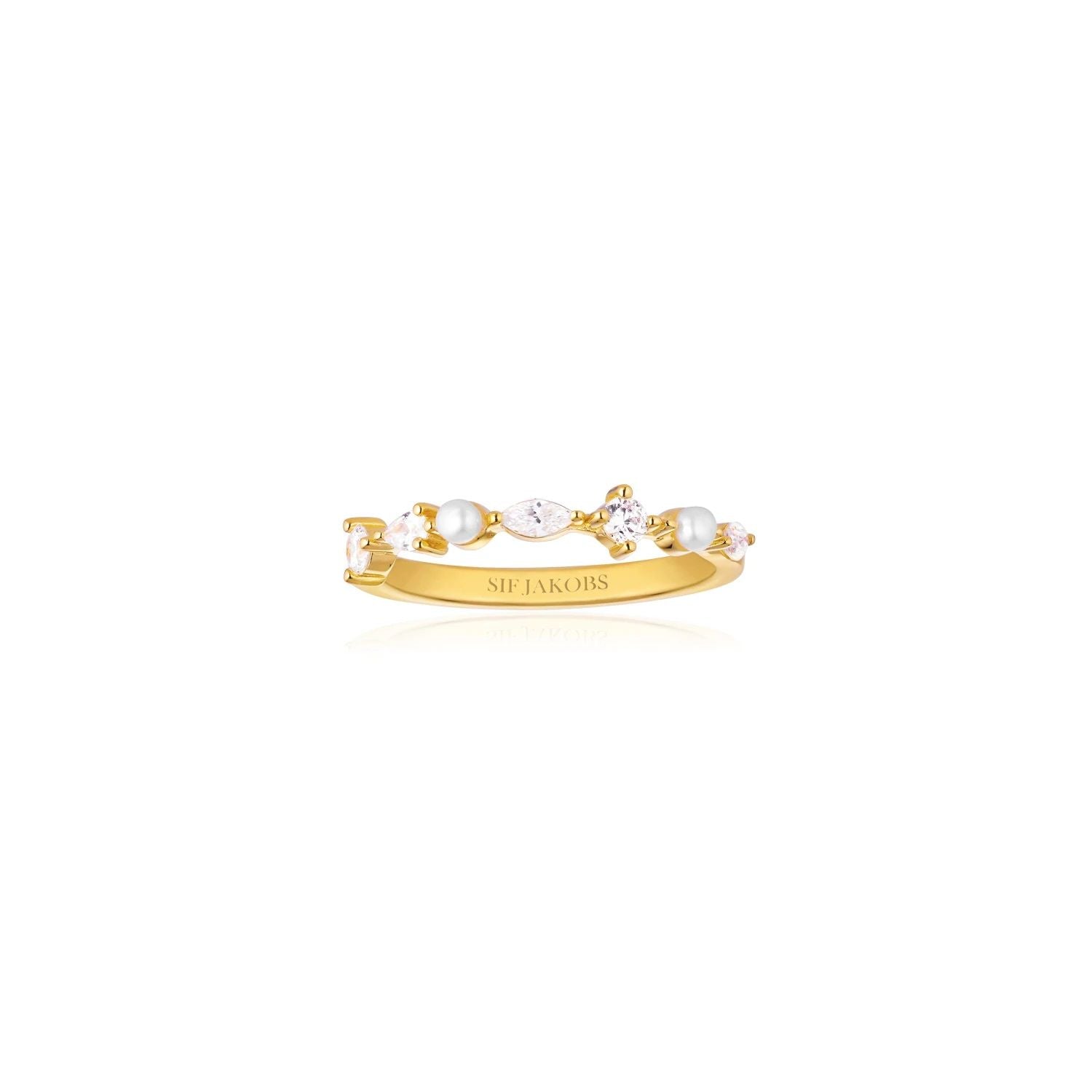 Adria Piccolo Gold Plated Ring w. White Zirconias & Pearls