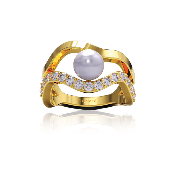Ponza 18K Forgyldt Ring m. Zirkoner & Perle