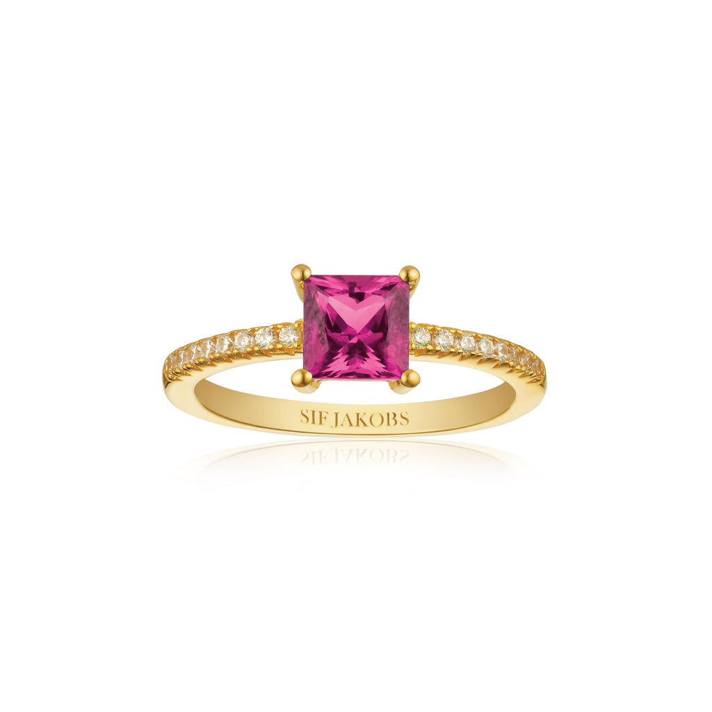 Ellera Quadrato 18K Gold Plated Ring w. Zirconias