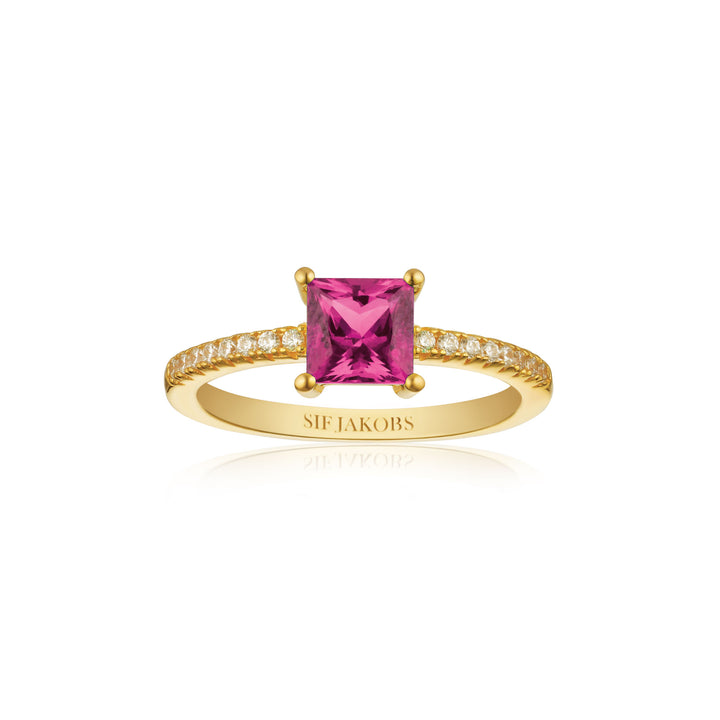 Ellera Quadrato 18K Forgyldt Ring m. Zirkoner