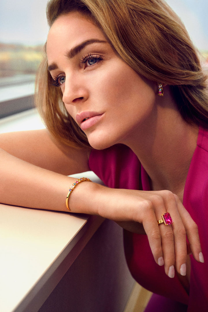 Ivrea 18K Gold Plated Bangle w. Mixed Colored Zirconias