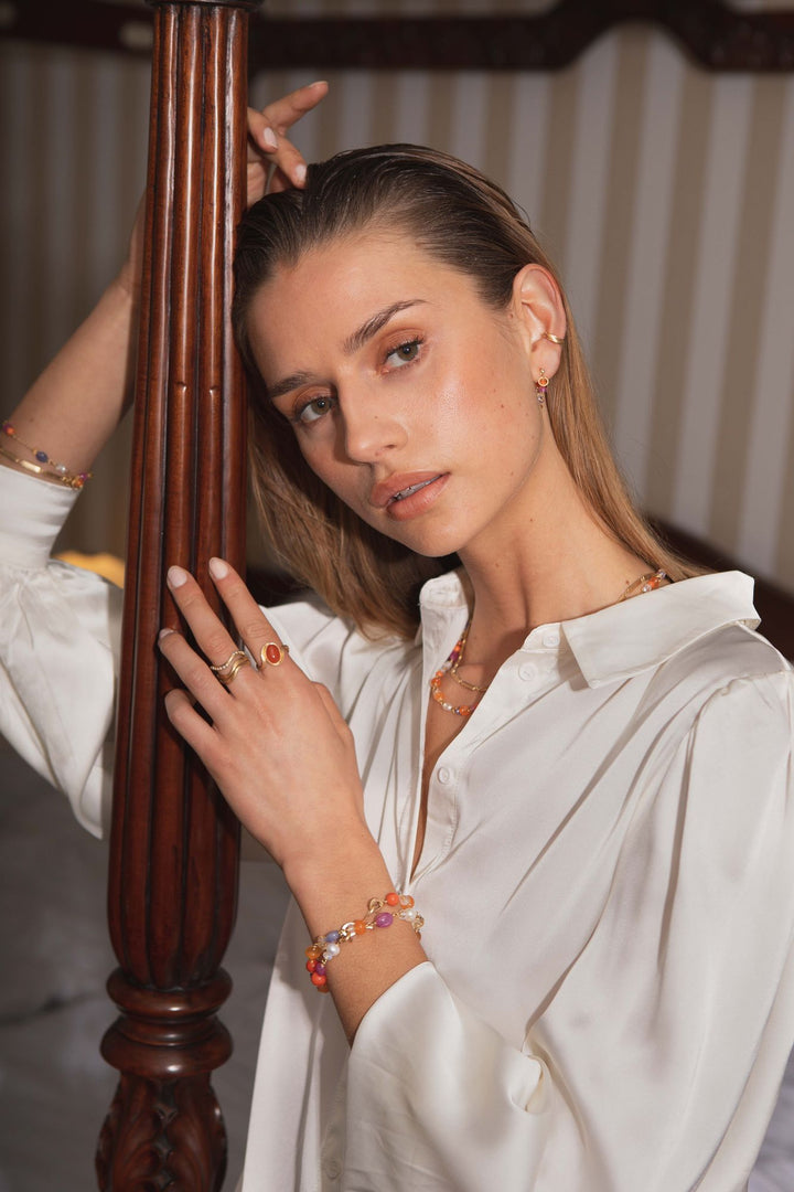 Wild Berry Limited edition 18K Guld Armbånd m. Koral, Rubin, Karneol, Citrin, Månesten, Tanzanit & Perle
