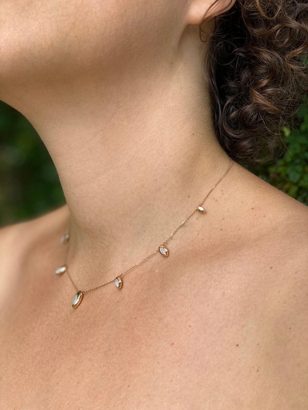 Swinging Chain 18K Rosaguld Halskæde m. Malakit & Perle