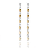Swinging Long Line 18K Whitegold Earrings w. Chalcedony, Quartz & Citrin
