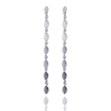 Swinging Long Line 18K Whitegold Earrings w. Chalcedony, Quartz & Citrin
