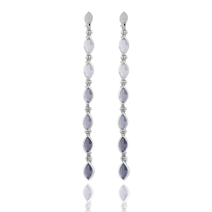 Swinging Long Line 18K Whitegold Earrings w. Chalcedony, Quartz & Citrin