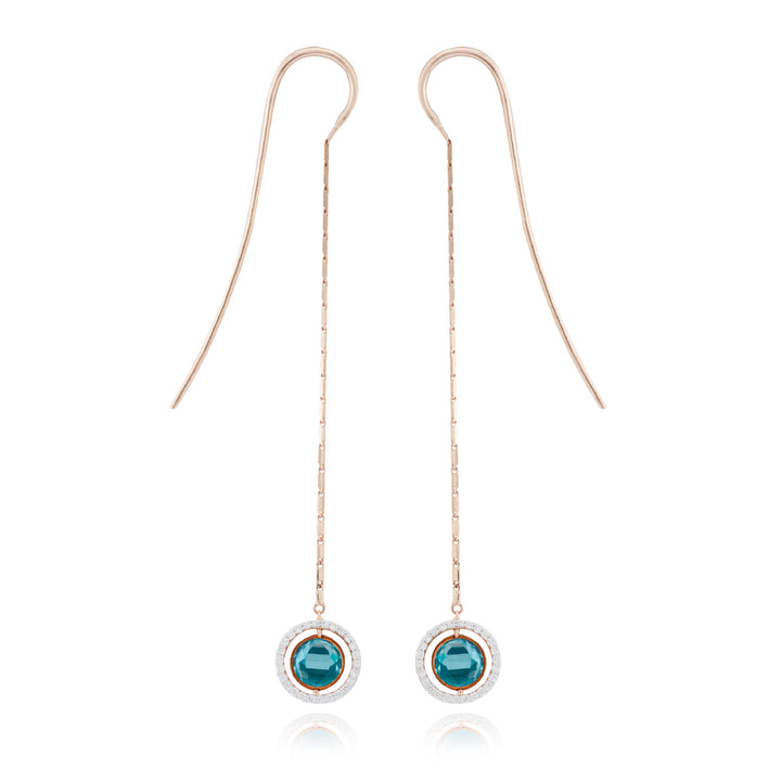 Swiveling Long 18K Rosegold Earrings w. Diamonds, Topaz & Amethyst