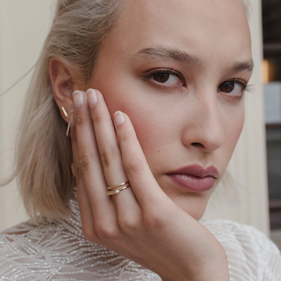 Sunbeam 18K Gold Ring w. Lab-Grown Diamond