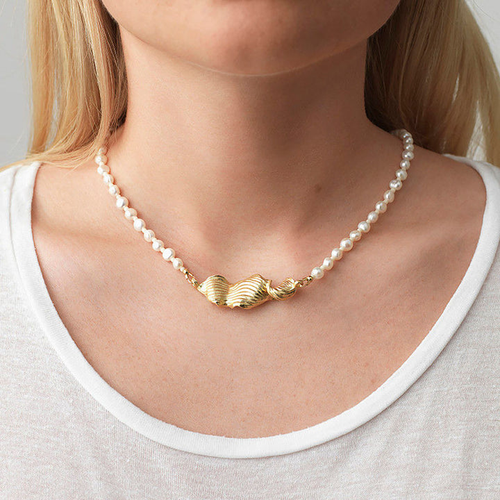 Seaweed Pearly Forgyldt Halskæde m. Glasperler