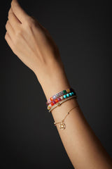 6mm Non-Braided Multi-coloured 18K Gold Bracelet w. Gemstones