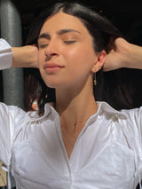 Short Swinging 18K Rosegold Earrings w. Malachite & Pearl