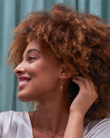 Short Swinging 18K Rosegold Earrings w. Malachite & Pearl