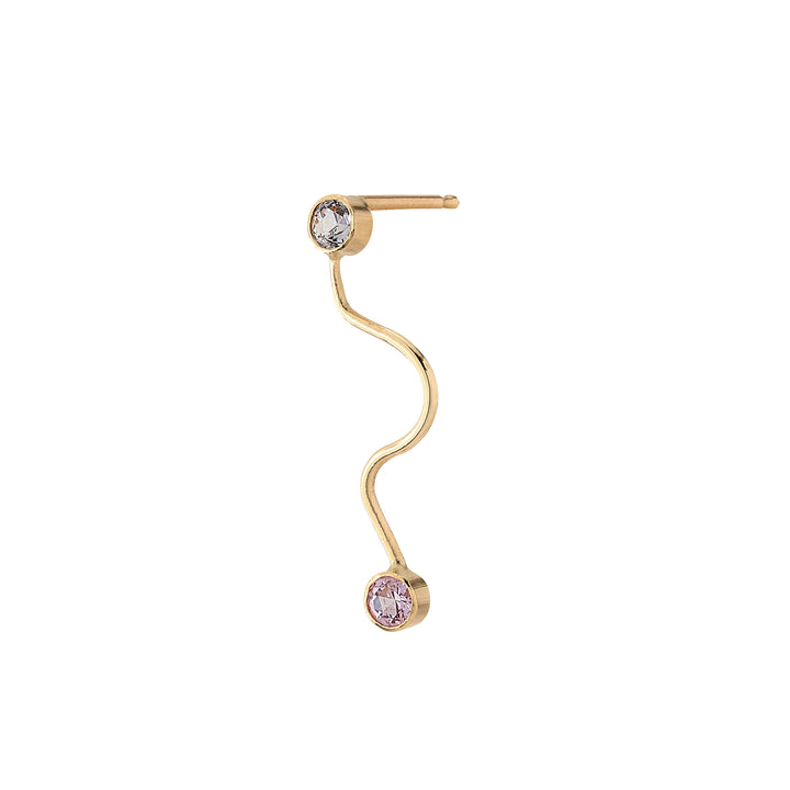 Doodle 14K Gold Earpin w. Pink Sapphires