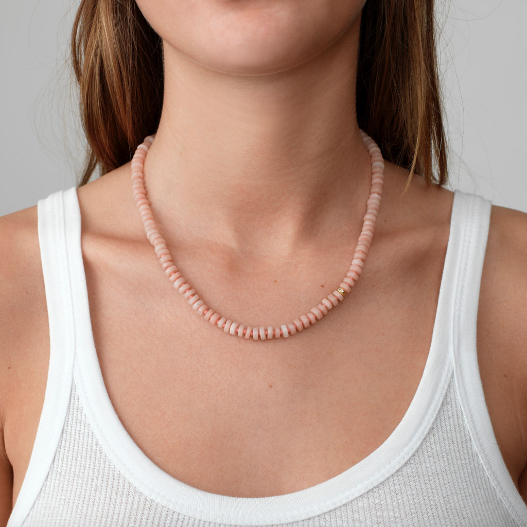 The Big Pink Gold Plated Necklace w. Opal & Beads