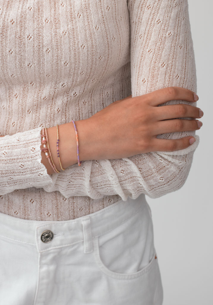 Tie-Dye Forgyldt Armbånd m. Fersken Glasperler