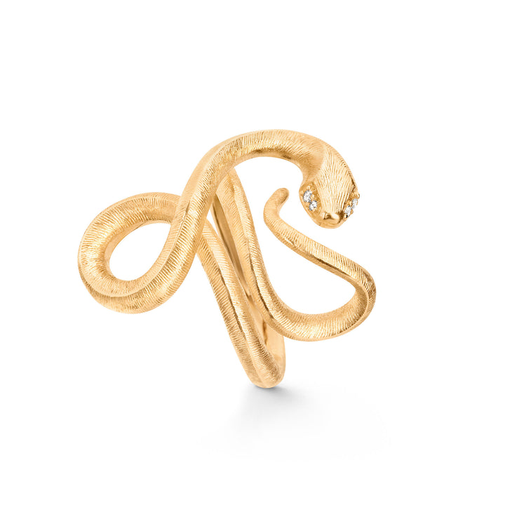 Large Snakes 18K Gold Ring w. Diamonds