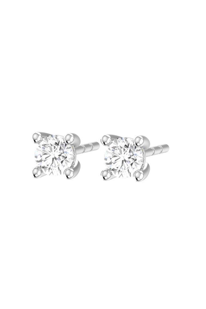 Solitaire 18K White Gold Earrings w. Lab-Grown Diamonds