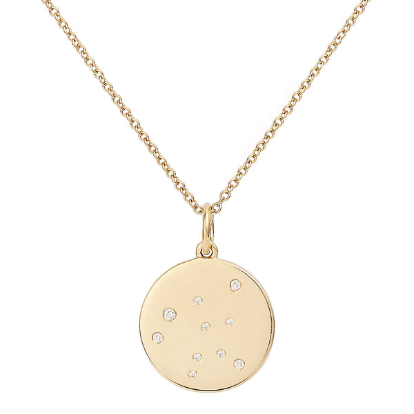 Star Badge Aquarius 18K Gold Necklace w. Diamonds