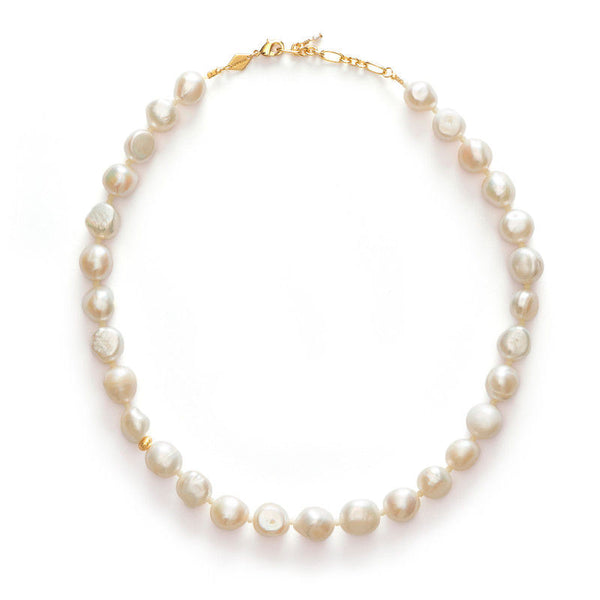 Stellar Pearly Gold Plated Necklace w. Pearls